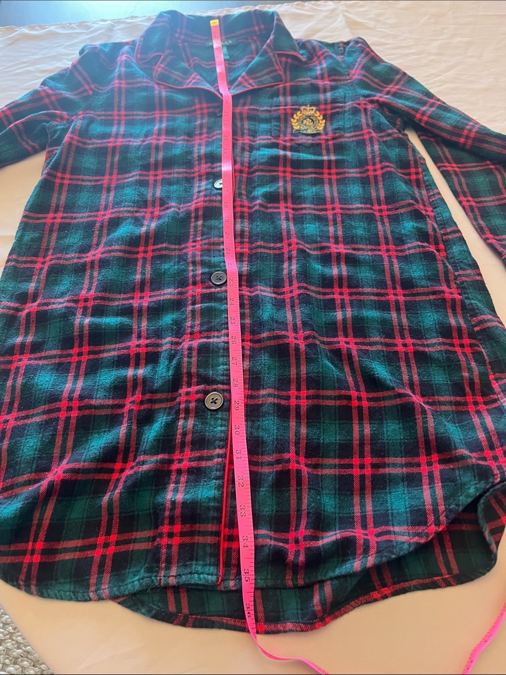 Ralph Lauren Red & Green Plaid Button-Front Nightshirt with Crest - Picture 7 of 10